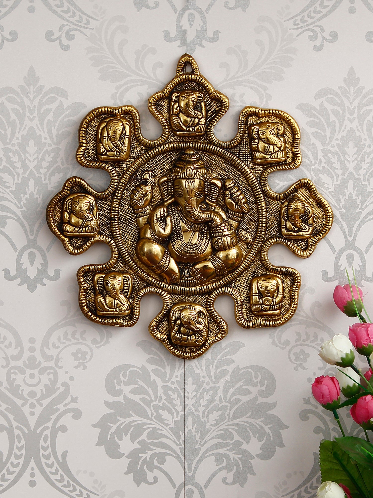 9 variants of Lord Ganesh Golden Metal Wall hanging