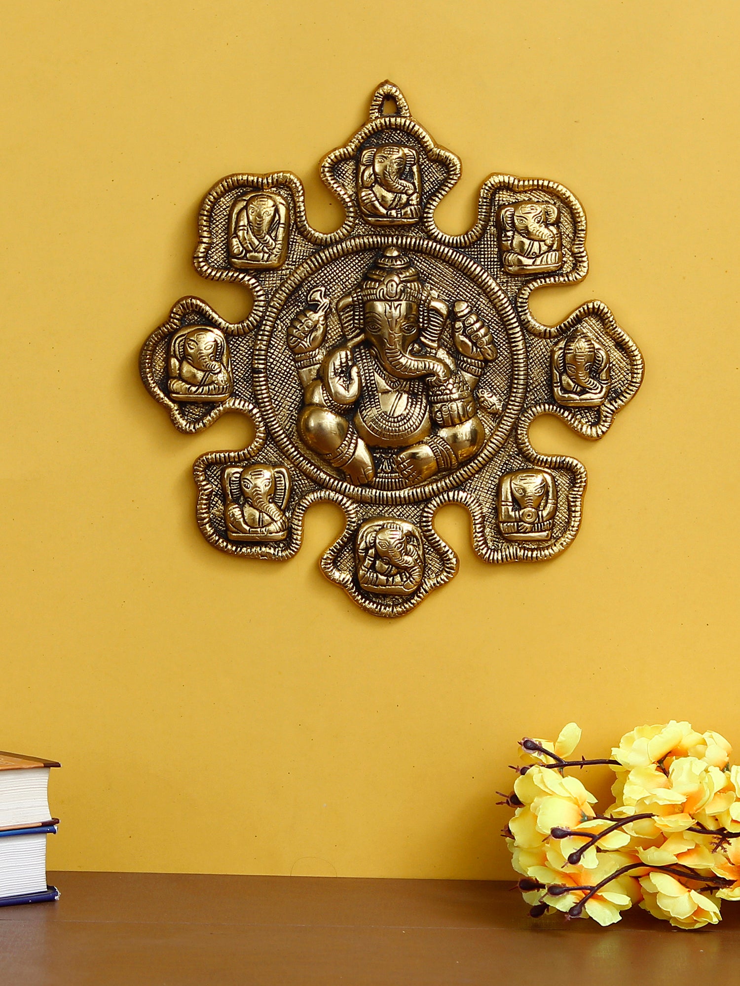 9 variants of Lord Ganesh Golden Metal Wall hanging