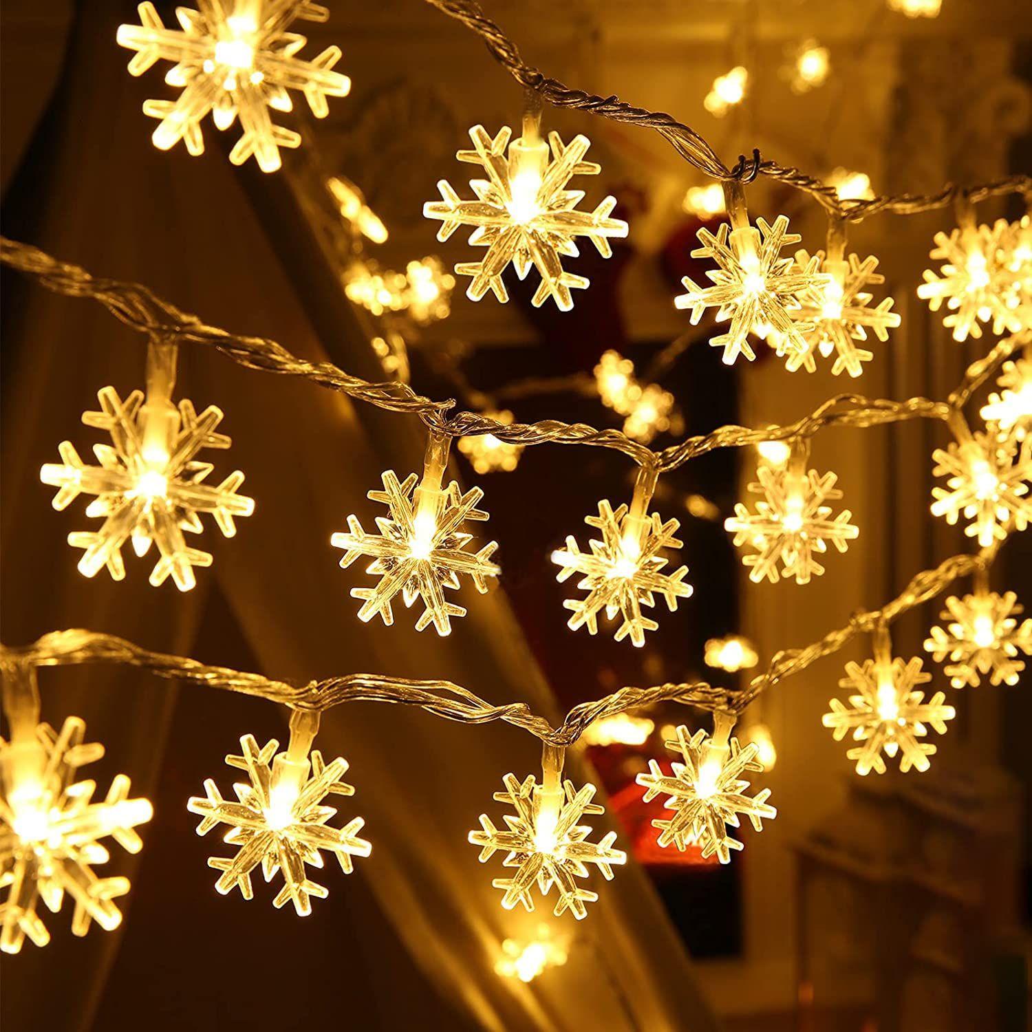 14 LED Snow Flake Fairy Lights Waterproof for Decoration (Warm White)